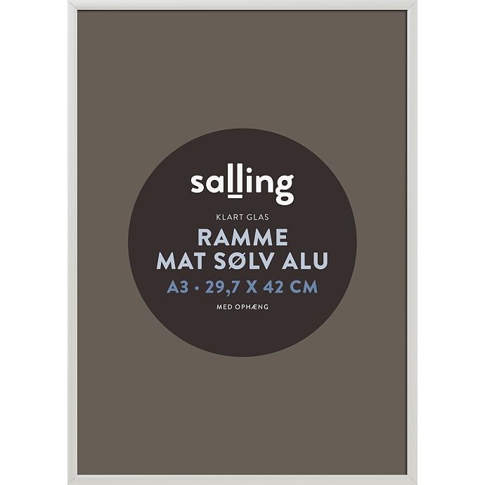 Mat sølv ramme m. glas - 29,7x42 cm