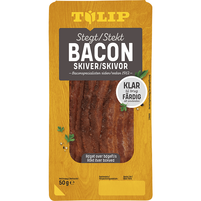 Stegt bacon i skiver