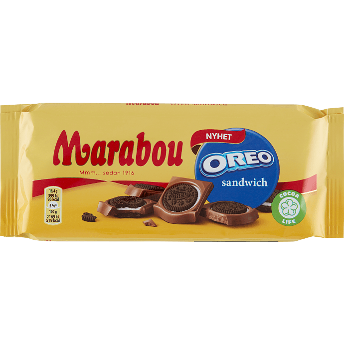 Mælkechokolade m. kakaokiks og cremefyld m. vaniljesmag