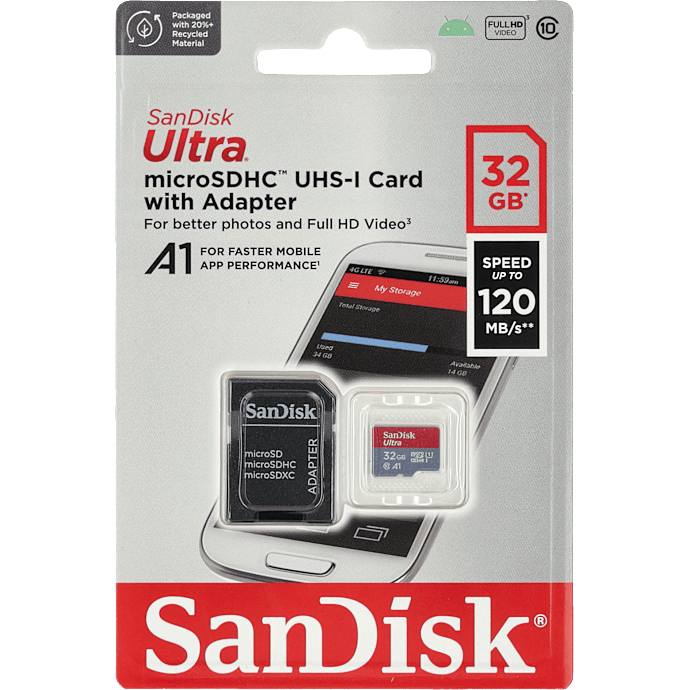 Sandisk MicrosSDHC Ultra 32GB 120MB/s med adapter