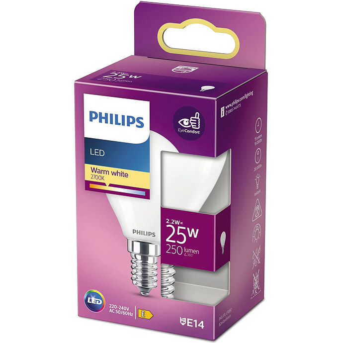 Philips LED kronepære 25W - varmt hivdt lys