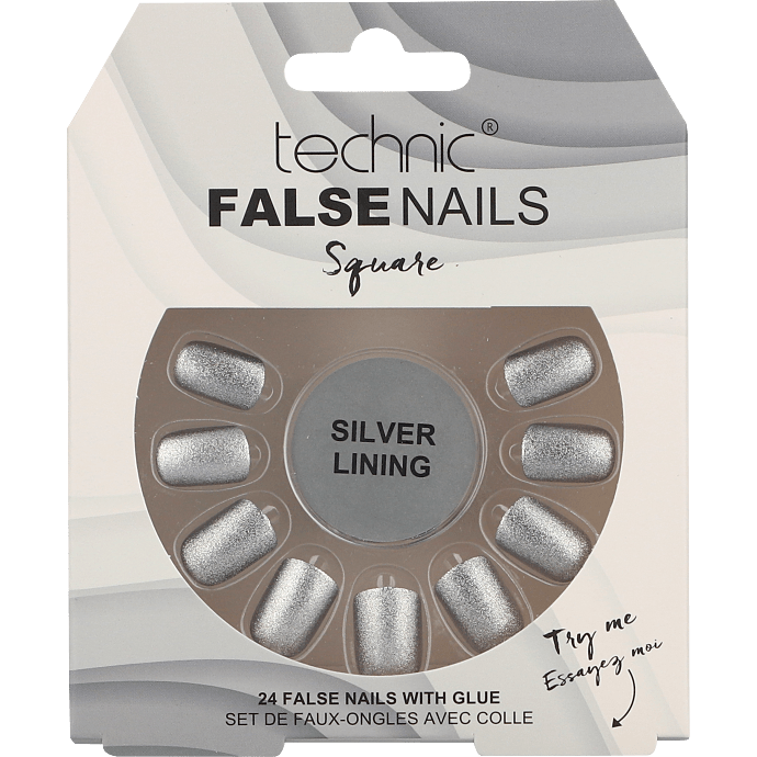 Kunstige negle Square Silver Lining