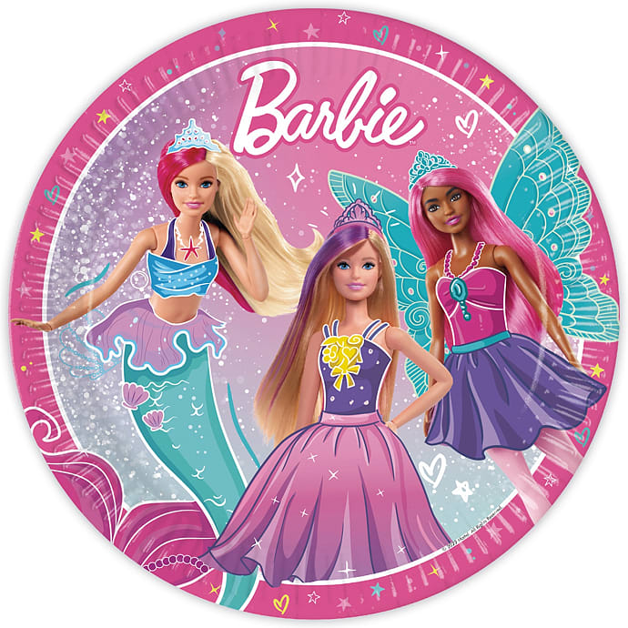 Barbie paptallerkener Ø:23 cm 8-pak