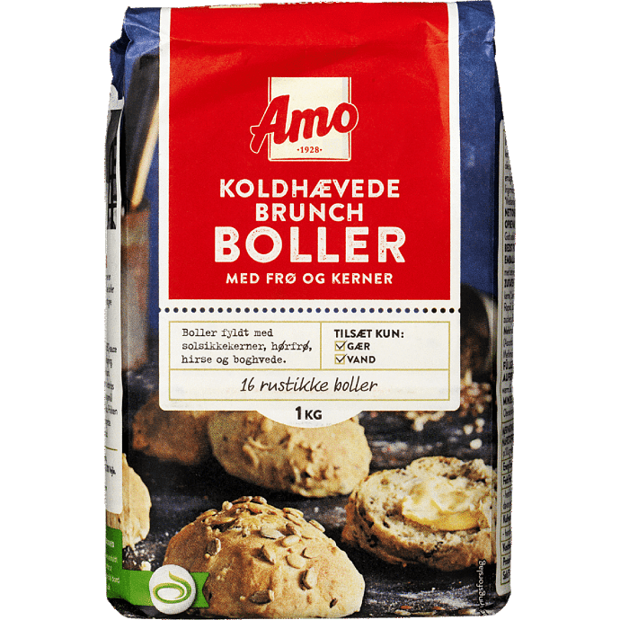 Koldhævede brunchboller m. frø og kerner