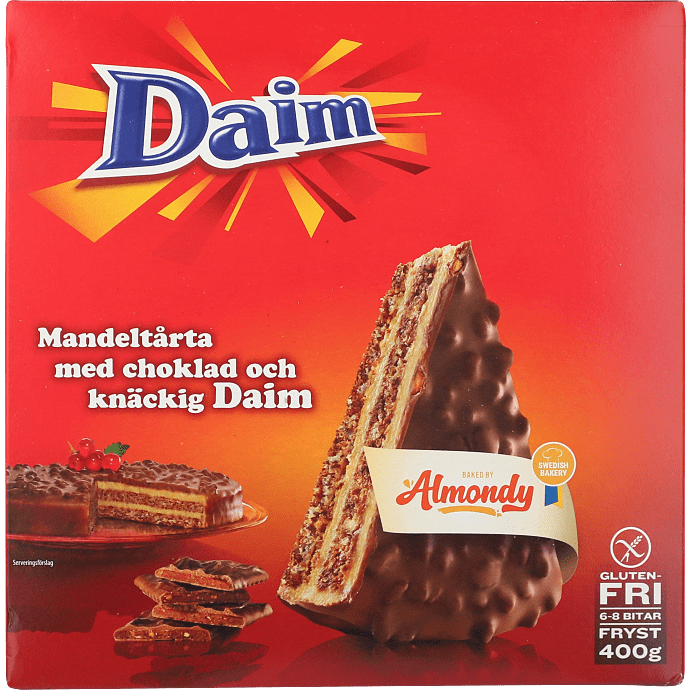 Mandeltærte m. daimstykker og chokolade