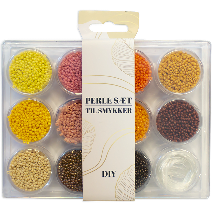 Perleæske små perler 12 stk. - brune toner