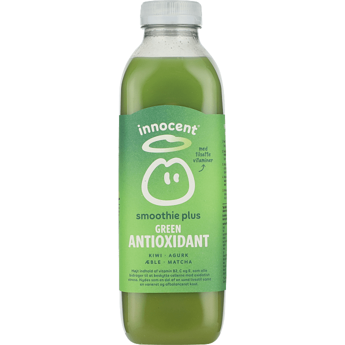 Smoothie m. æble, banan, kiwi, lime, matcha, agurk og hørfrø