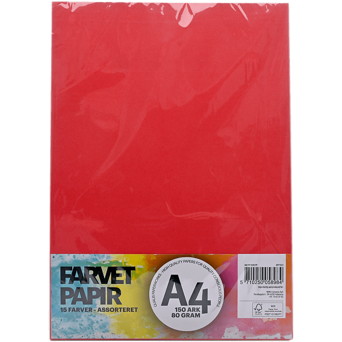 Farvet papir A4 150 ark - 15 farver