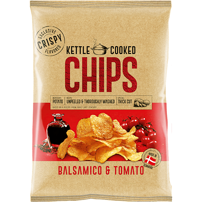 Chips m. balsamicoeddike og tomat