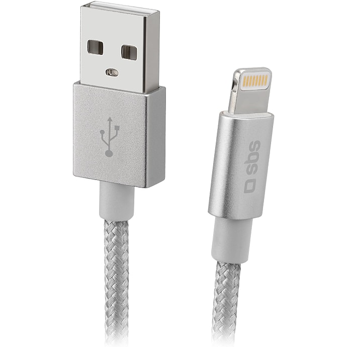 SBS USB-lightning flettet kabel 1 meter - grå