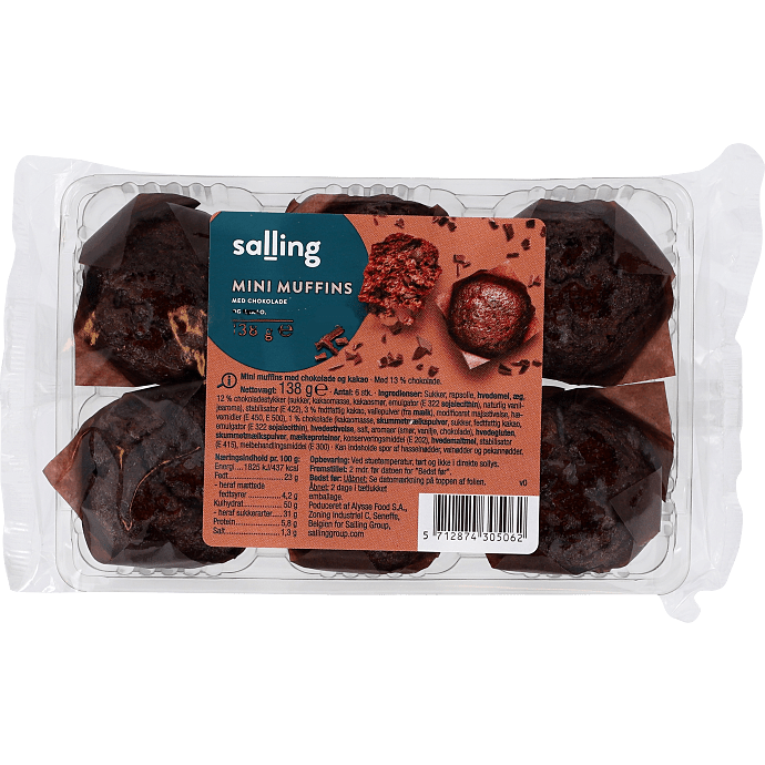 Mini muffins m. chokoladestykker