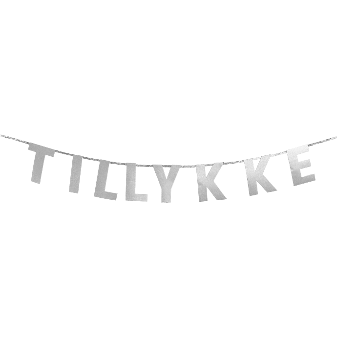 Salling guirlande "tillykke" L: 2,5 meter - Sølv