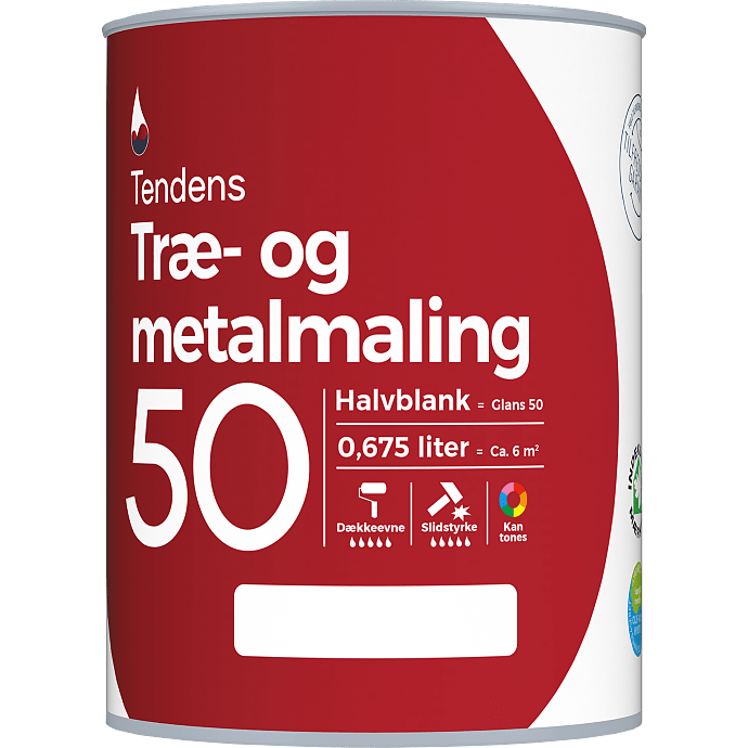 Tendens træ og metalmaling halvblank 50 0,675 liter - lysegrå