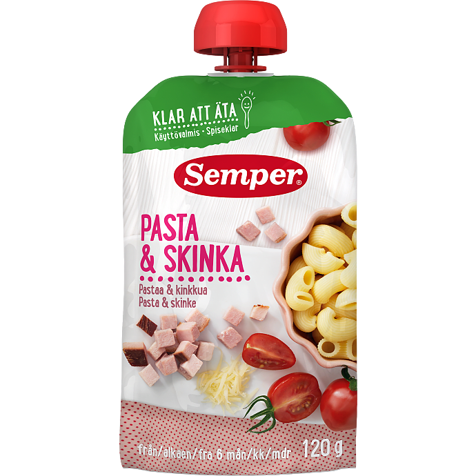 Mos m. pasta og skinke fra 6 mdr.