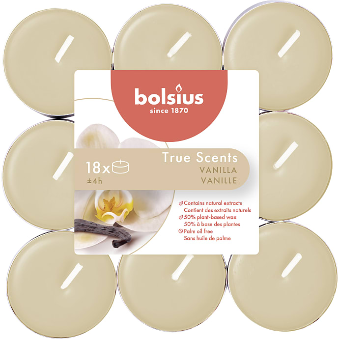 Bolsius fyrfadslys med duft, 18-pak - vaniljeduft