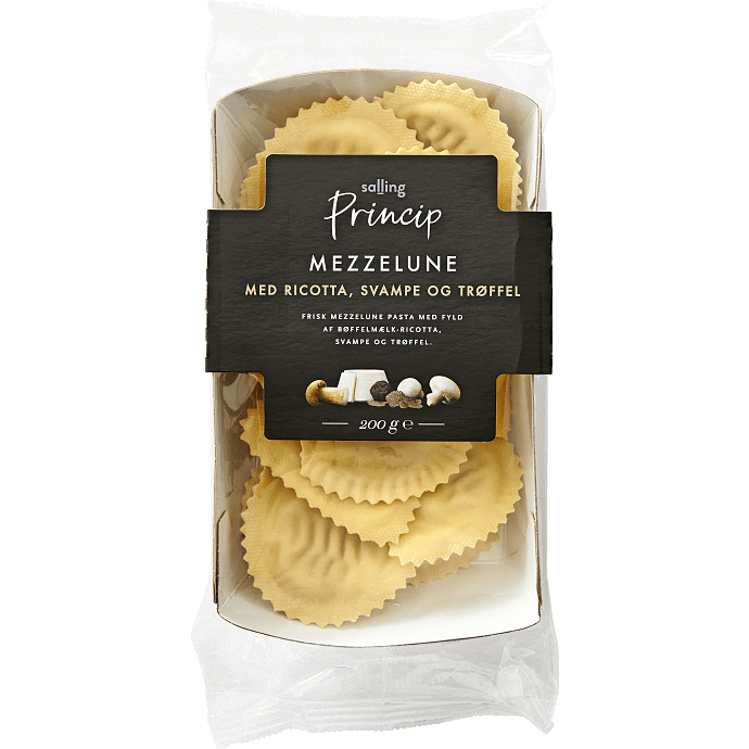 Mezzelune m. ricotta, svampe og trøffel