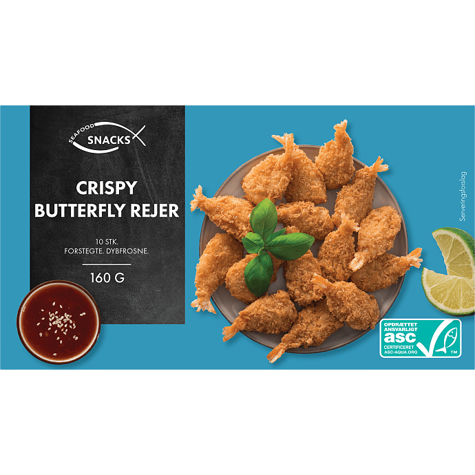 Panerede butterfly rejer