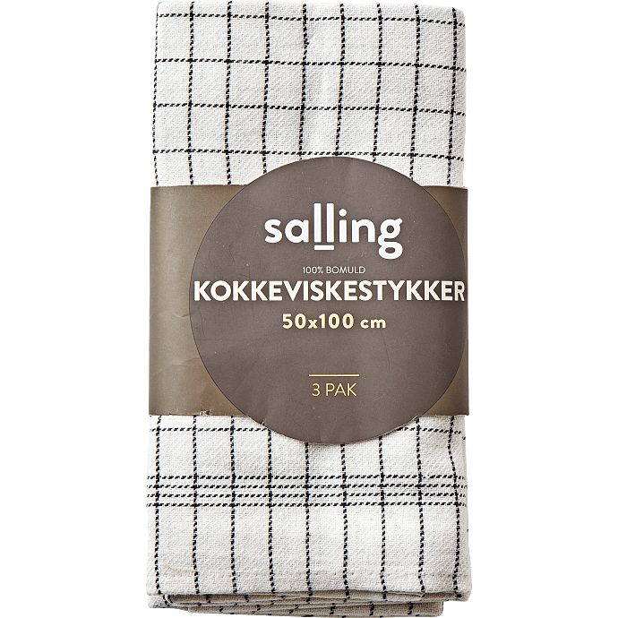 Salling kokkeviskestykker 3-pak - hvid med sort tern