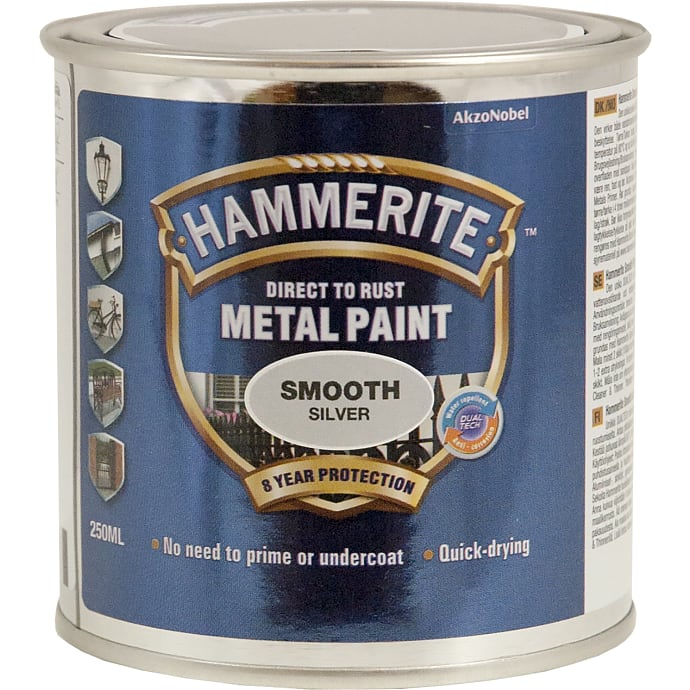 Hammerite glat metalmaling 250 ml - sølv