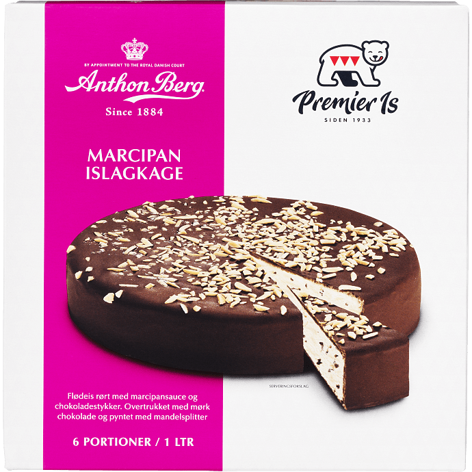 Islagkage m. marcipan og chokolade