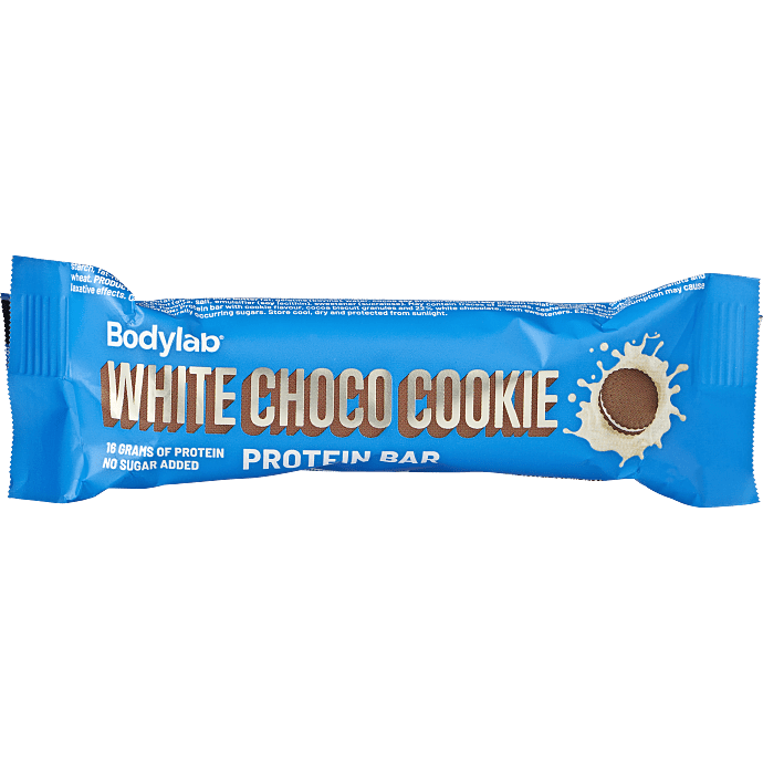 Proteinbar m. cookiesmag og hvid chokolade