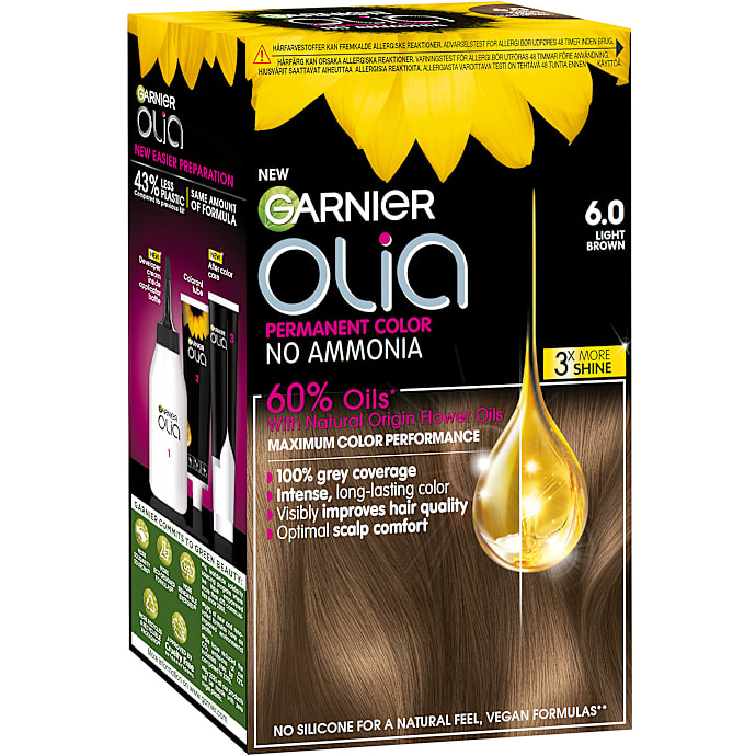 Permanent hårfarve 6.0 Light Brown m. blomsterolie u. ammoniak