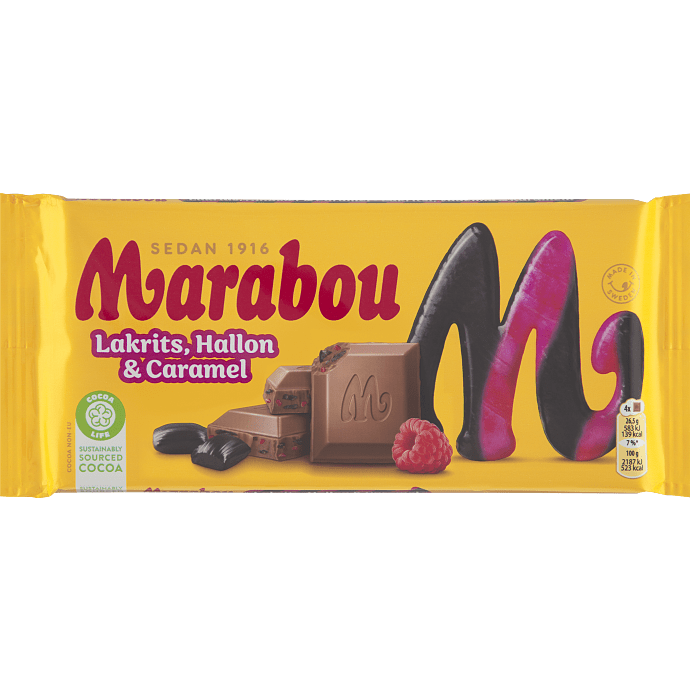 Mælkechokolade m. saltlakrids, hindbær og karamelsmag