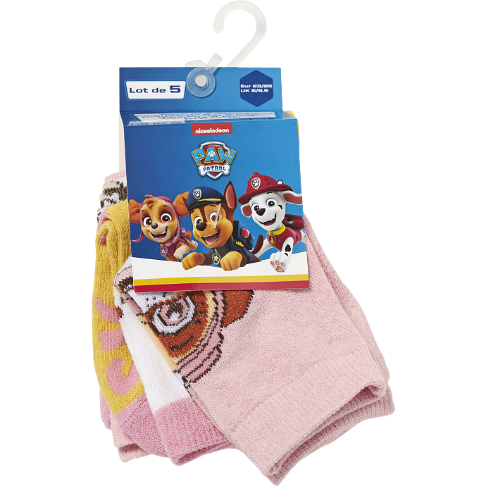 Paw Patrol børne 5-pak strømper str. 26/30 - lyserød/hvid/gul