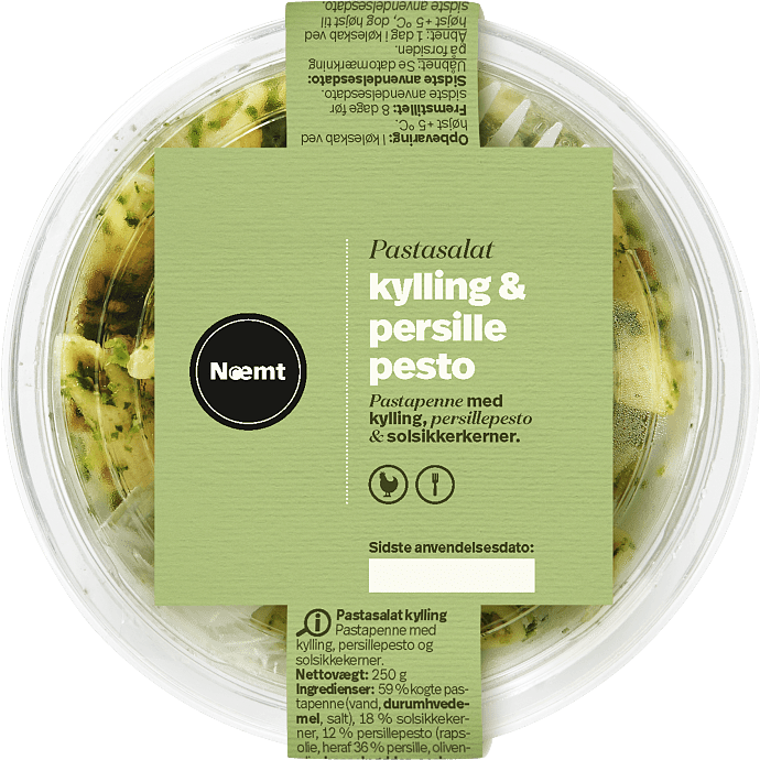 Måltidssalat m. pasta, kylling og pesto