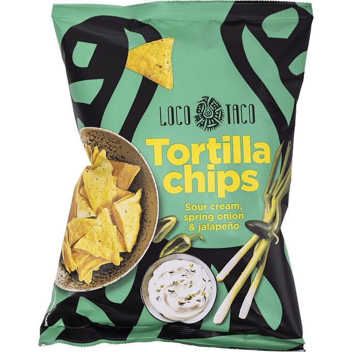 Tortillachips m. sour cream & onion og jalapeño