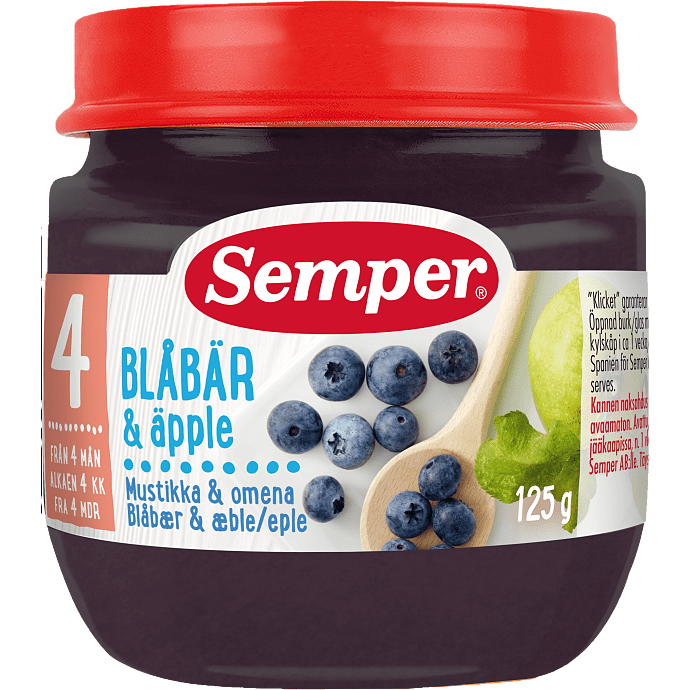 Frugtmos m. blåbær og æble fra 4 mdr