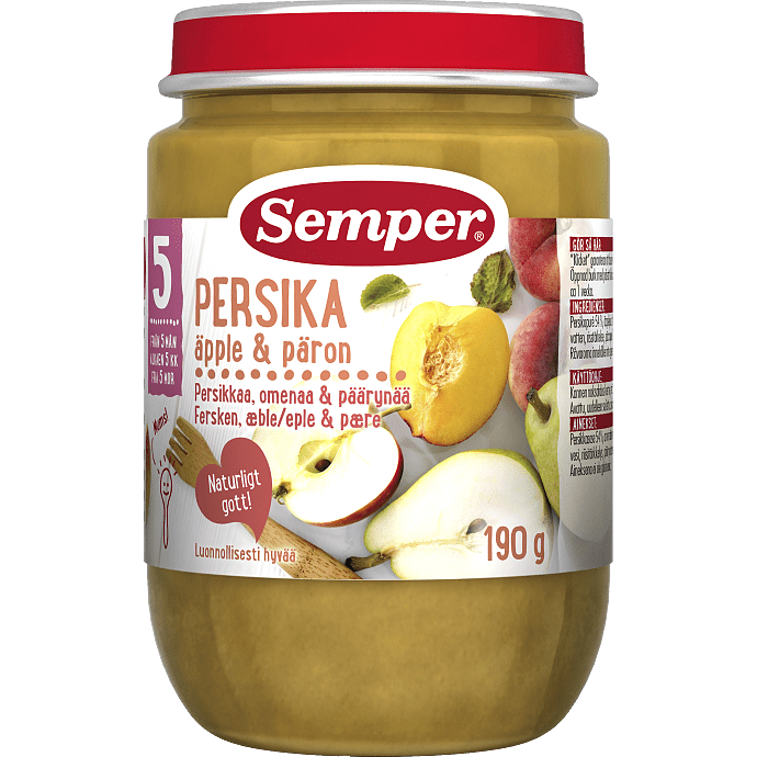 Frugtmos m. fersken, æble og pære fra 5 mdr.