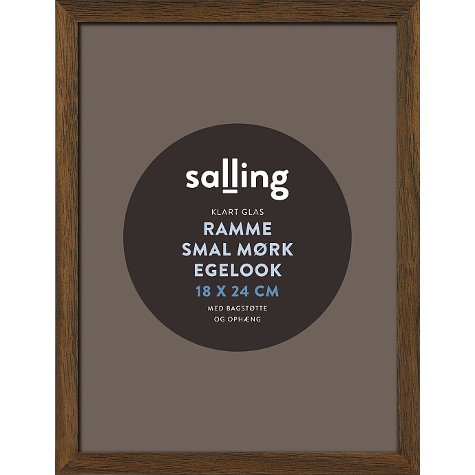 Ramme i mørk egetræslook m. glas - 18x24 cm