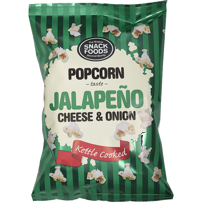 Popcorn m. jalapeños-, løg- og ostesmag