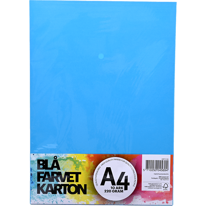 Farvet karton A4 10 ark - blå