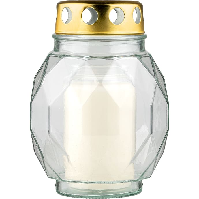 Havelys i diamond formet glas med stormlåg til refill 11x16 cm - Hvid
