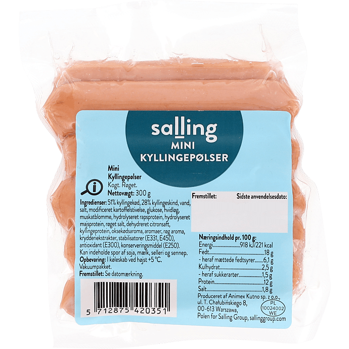 Kyllingepølser mini 65% kød