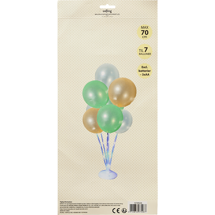 Salling ballonholder med LED H: 70 cm - multi farvet