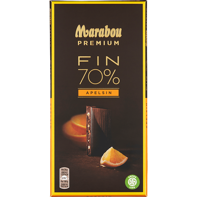 Mørk chokolade 70% kakao m. appelsin