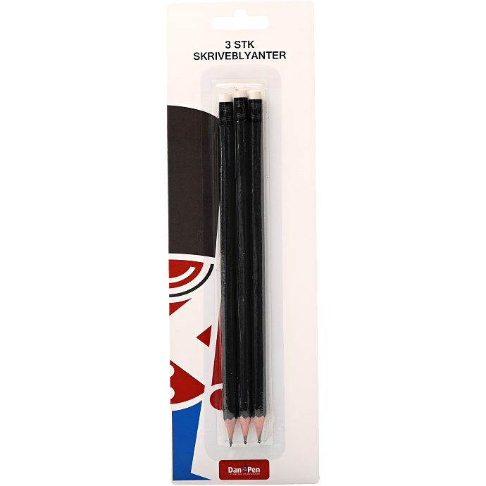 Danpen HB blyant m. viskelæder 3-pak