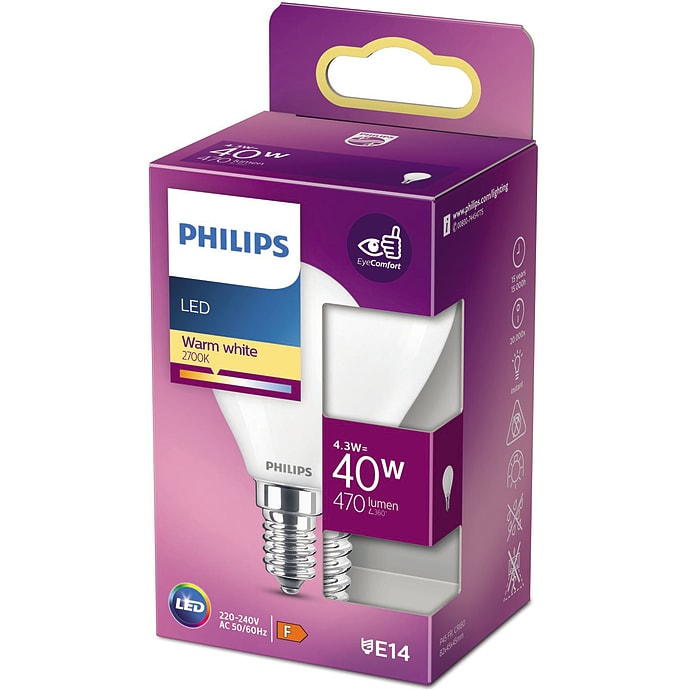 Philips LED kronepære 40W - varmt hvidt lys