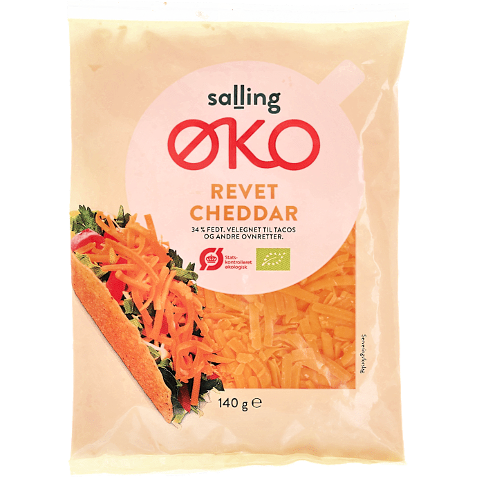 Revet cheddar 34% fedt øko