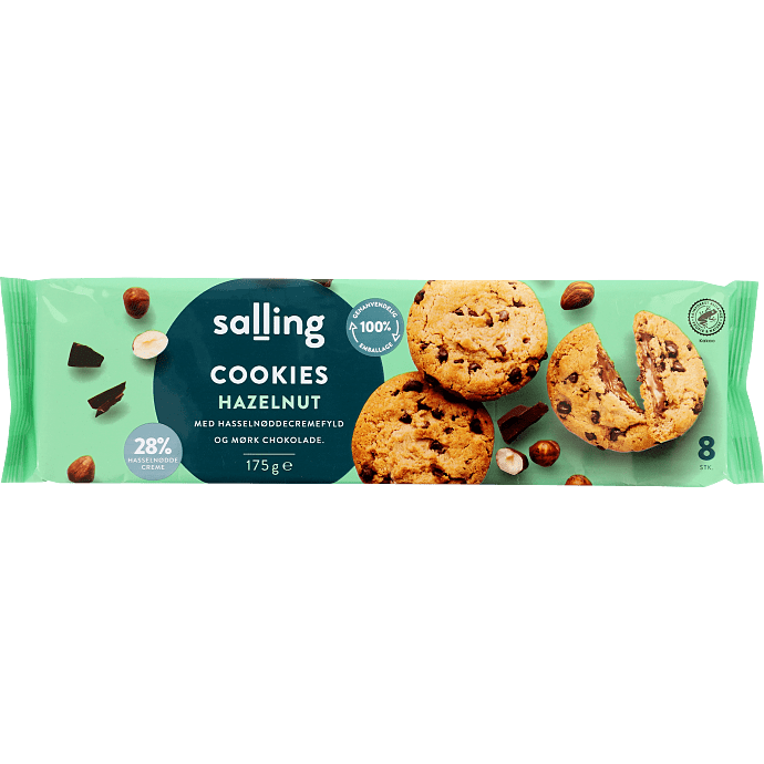 Cookies m. chokoladestykker og hasselnødder