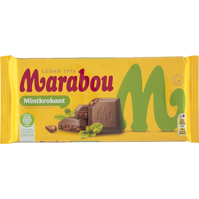 Mælkechokolade m. mintkrokant