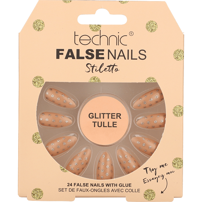 Kunstige negle Stiletto Glitter Tulle