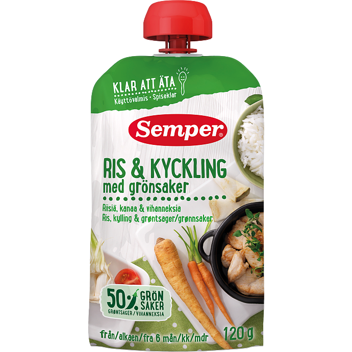Mos m. ris, kylling og grøntsager fra 6 mdr.