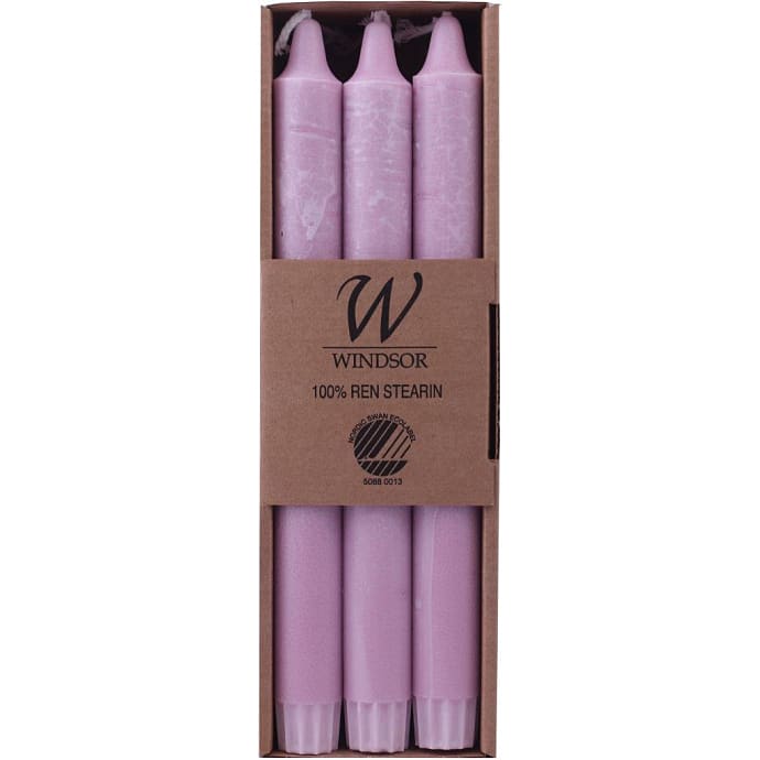 Windsor kronelys ren stearin 2,3x24 cm 6-pak - lilla