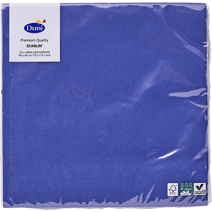 Duni ensfarvede servietter 40x40 cm 12-pak - mørkeblå