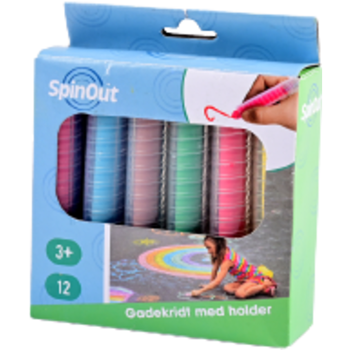 SpinOut gadekridt med holder 12 stk.