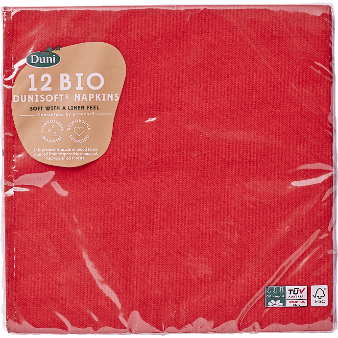 Duni ensfarvede servietter 40x40 cm 12-pak - Rød